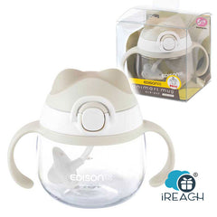 EDISONmama 動物杯摩卡學習杯帶吸管和耳朵 適合6個月以上 200毫升 米色