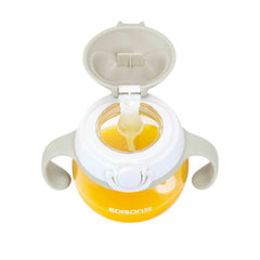 EDISONmama 動物杯摩卡學習杯帶吸管和耳朵 適合6個月以上 200毫升 米色