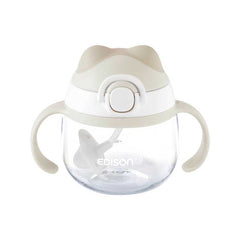 EDISONmama 動物杯摩卡學習杯帶吸管和耳朵 適合6個月以上 200毫升 米色