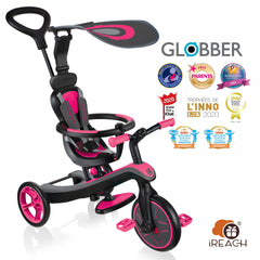 Globber 探索者4合1 三輪車轉平衡車 V3 紫紅色 10個月至5歲