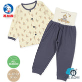 西松屋兒童包肚睡衣有機棉四季款長袖前開套裝-猴子香蕉