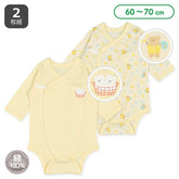 西松屋嬰兒彈力長袖連體衣包屁衣純棉內衣 綿100%繪畫小熊 2枚組