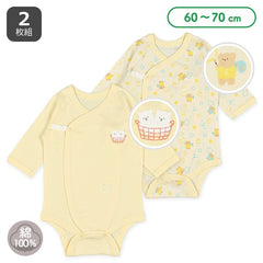 西松屋嬰兒彈力長袖連體衣包屁衣純棉內衣 綿100%繪畫小熊 2枚組