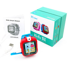 ICore兒童智能手錶自拍相機、電子遊戲、鬧鐘、計算器 適合4-12歲的生日和聖誕禮物(紅藍)