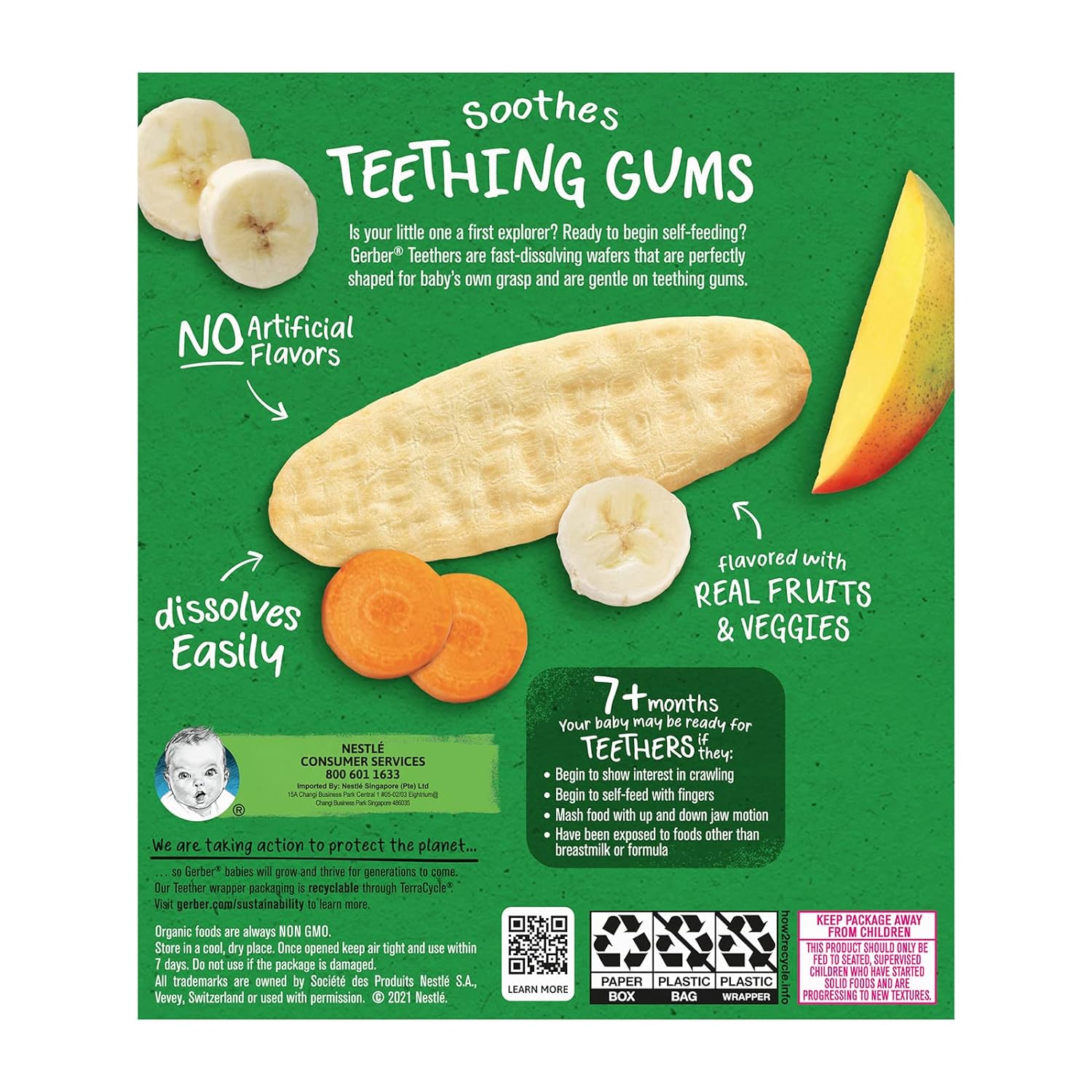 Gerber  Organic Pure Rice Teething Biscuits Banana Carrot Mango Flavor 7m+ 48g