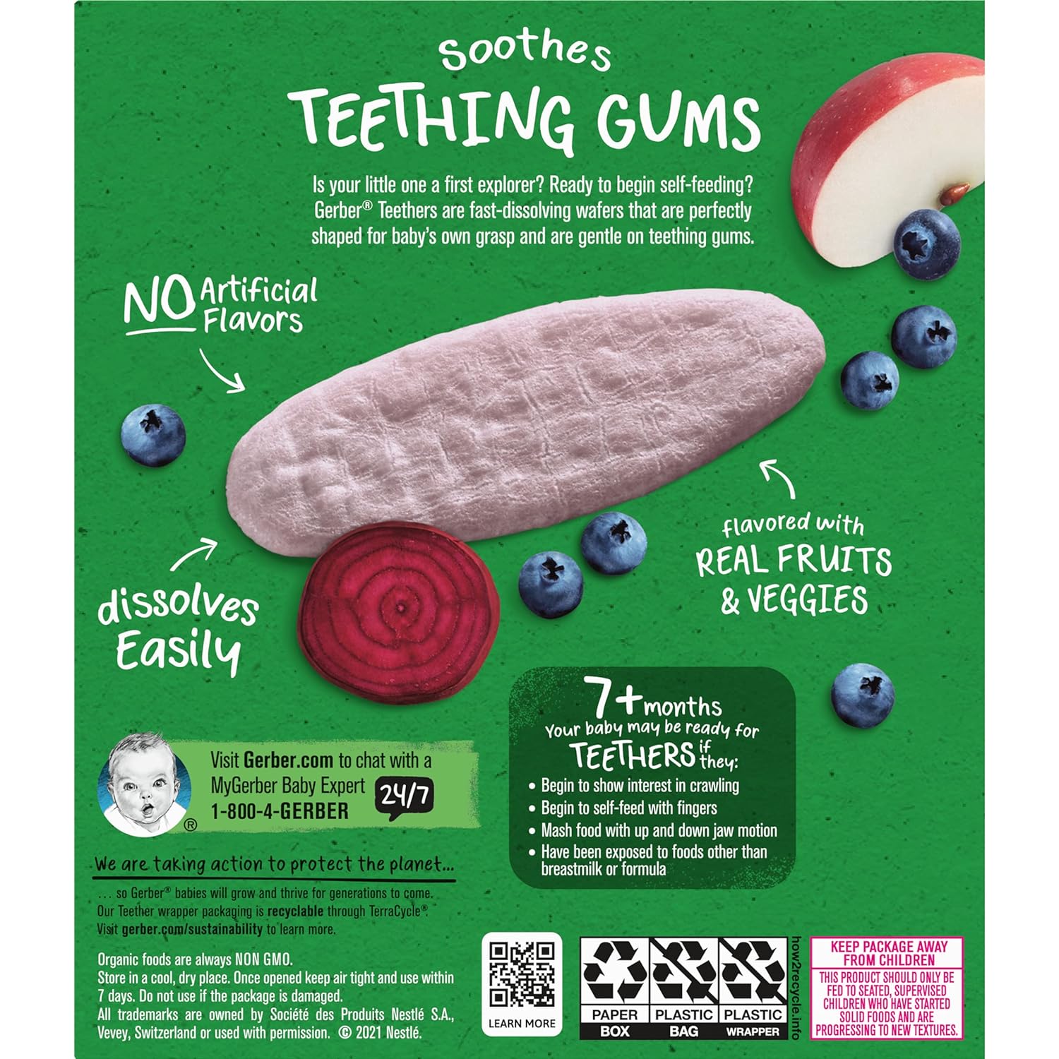 Gerber  Organic Pure Rice Teething Biscuits Blueberry Apple Beet Flavor 7m+ 48g
