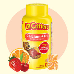 美國L'il Critters鈣+D3兒童日常軟糖補充劑橙子草莓櫻桃口味用於骨骼支持 2歲以上 150顆軟糖