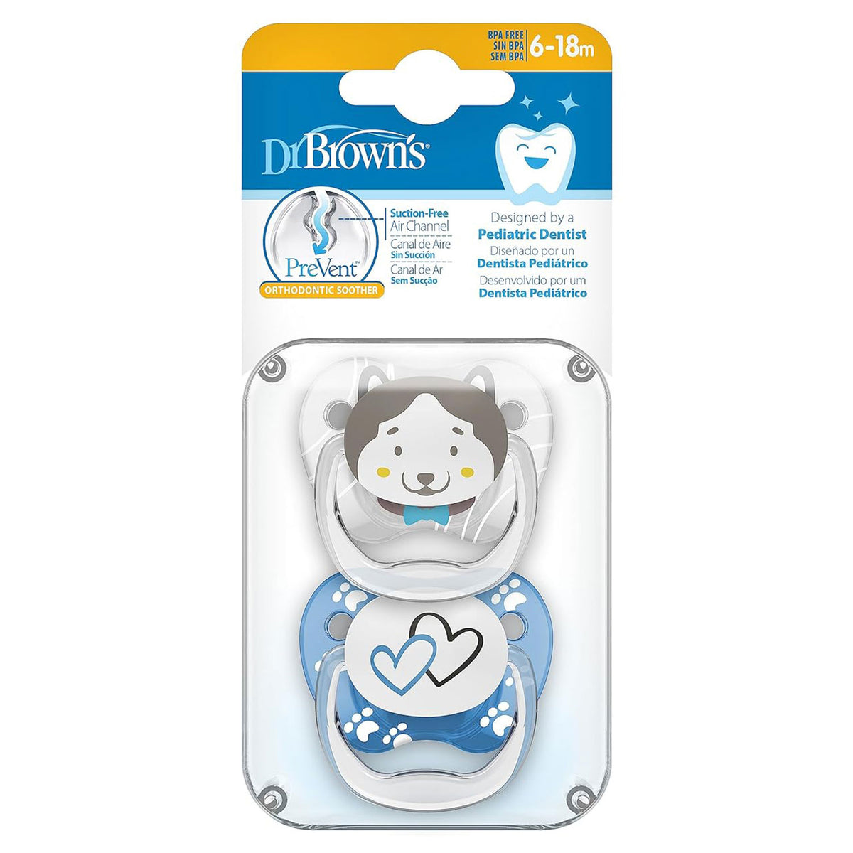 Dr. Brown's Prevent Printed Husky Soother 6-18m 2p