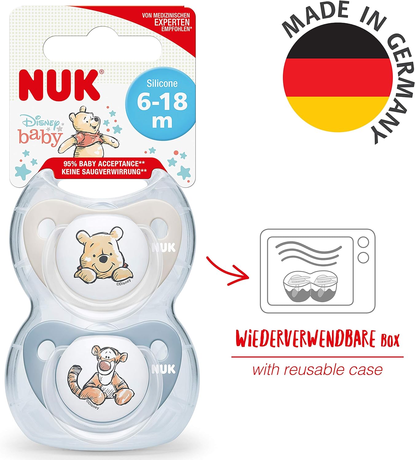 NUK安撫奶嘴迪士尼小熊維尼矽膠奶嘴不含BPA-每盒2個