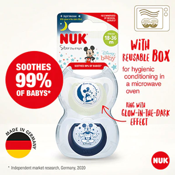 NUK Star Baby Dummy BPA-Free Silicone Soothers Mickey Mouse 2 Count