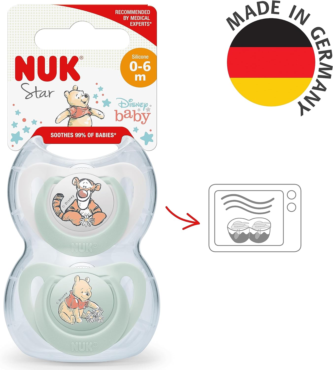 NUK Star Baby Dummy BPA-Free Silicone Soothers Winnie The Pooh 2 Count