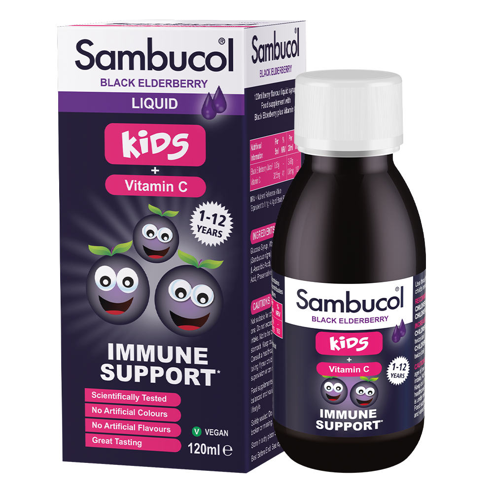 Sambucol 兒童專用黑接骨木補充維生素C糖漿 120毫升 2Y+ 此日期前最佳：2026年03月