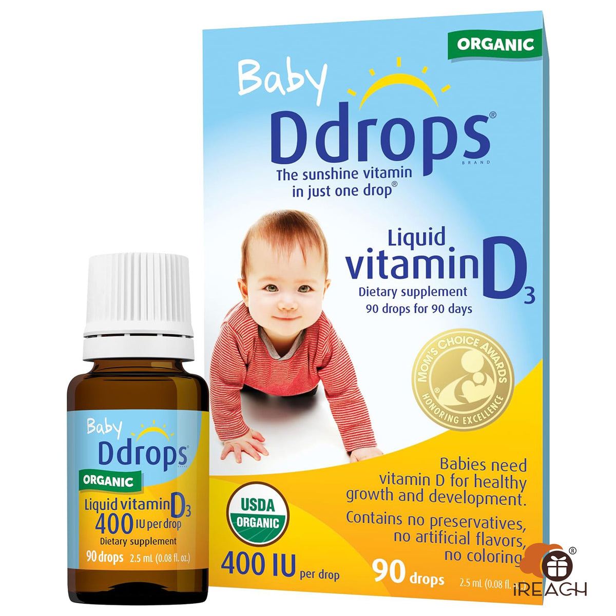 Ddrops有機嬰兒維他命D3滴劑助於牙齒和骨骼健康 90滴 2.5ML
