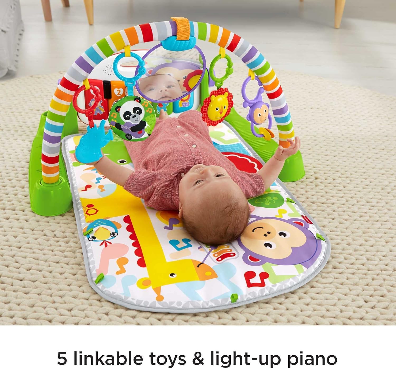 Fisher-Price Baby Playmat Deluxe Kick & Play Piano Gym with Musical Toy Lights & Smart Stages Learning Content for Newborn To Toddler