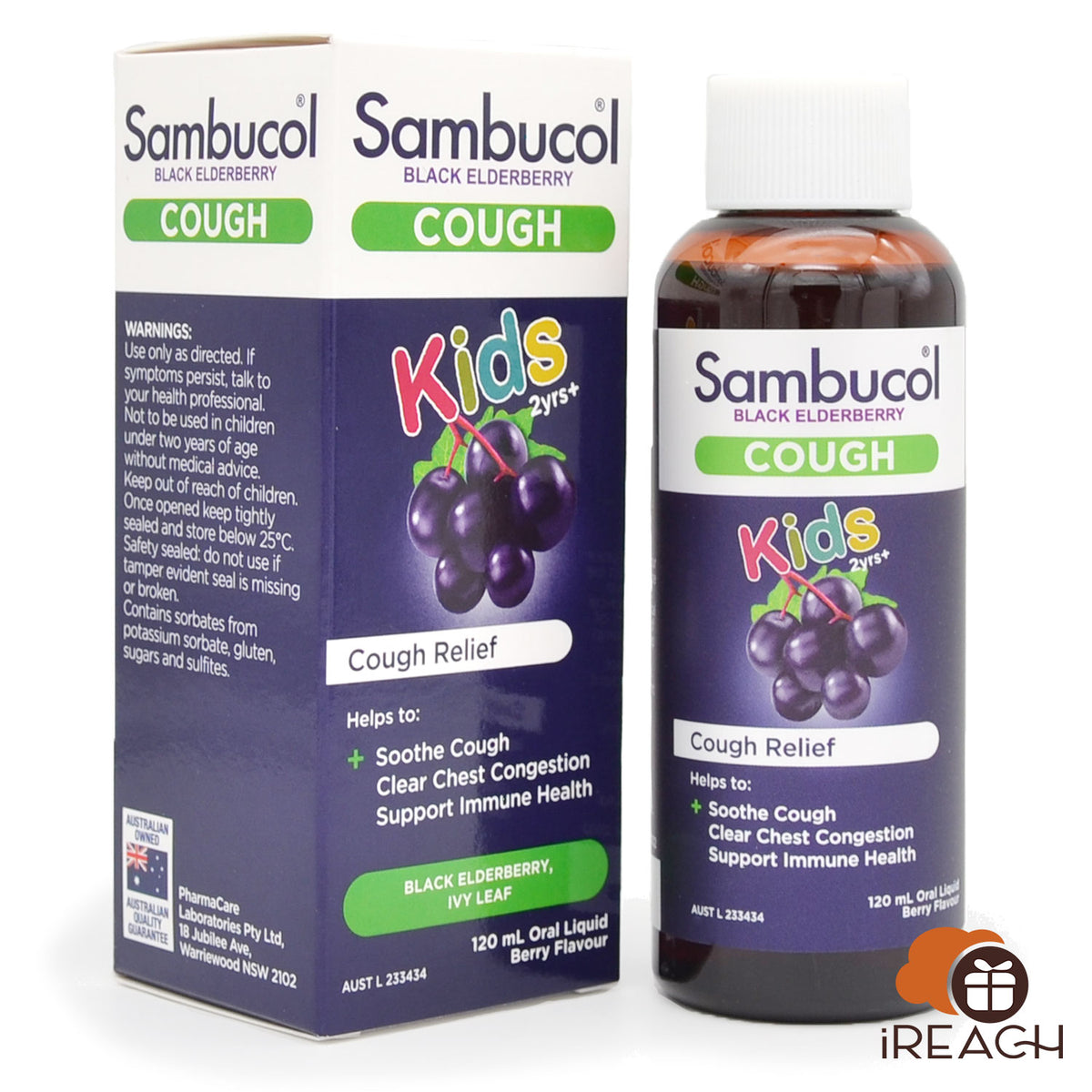 Sambucol黑接骨木兒童液體結合了咳嗽緩解成分常春藤葉 適用於2歲以上 120毫升