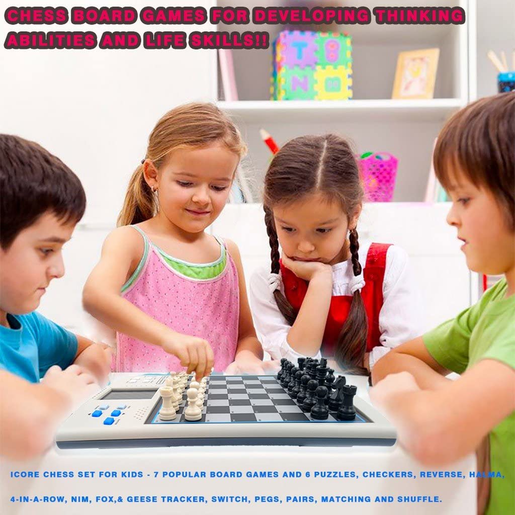 iCORE 國際象棋套裝旅行磁性國際象棋和西洋跳棋套裝棋盤遊戲,電子無壓力磁性國際象棋套裝適合兒童或成人的國際象棋套裝棋盤遊戲親子遊戲