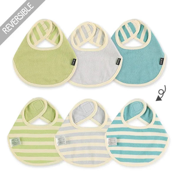 ElFinDoll Baby Bibs Reversible Style-Plain & Striped 7p